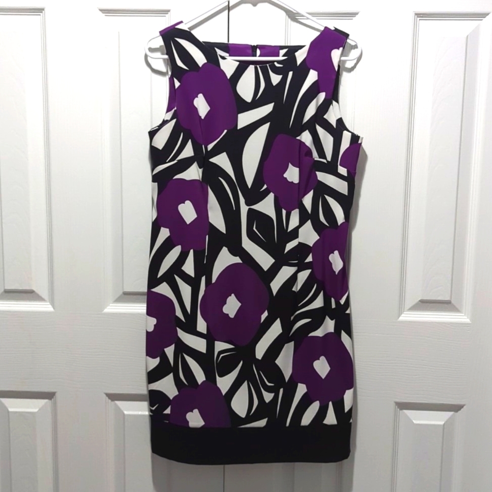 I N Studios Sheath Dress / Sleeveless/ Zip up back/ Purple, Black & White 12P